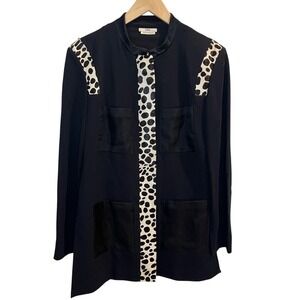 EDUN Black Longline Jacket Printed Calf Skin Leather Inserts Dalmatian Spot Sz 6